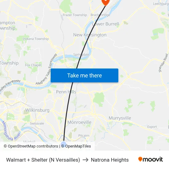 Walmart + Shelter (N Versailles) to Natrona Heights map