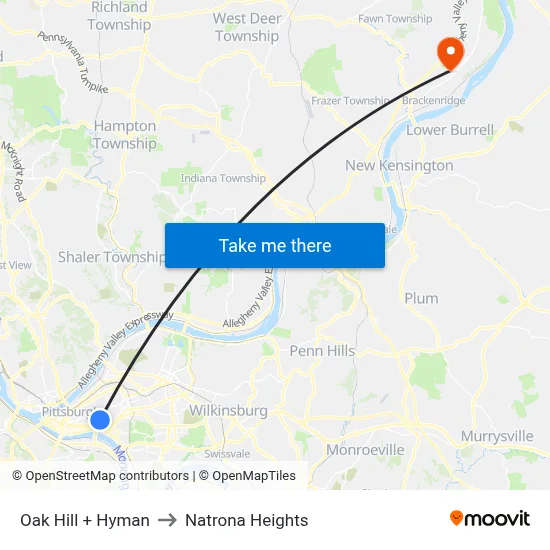 Oak Hill + Hyman to Natrona Heights map