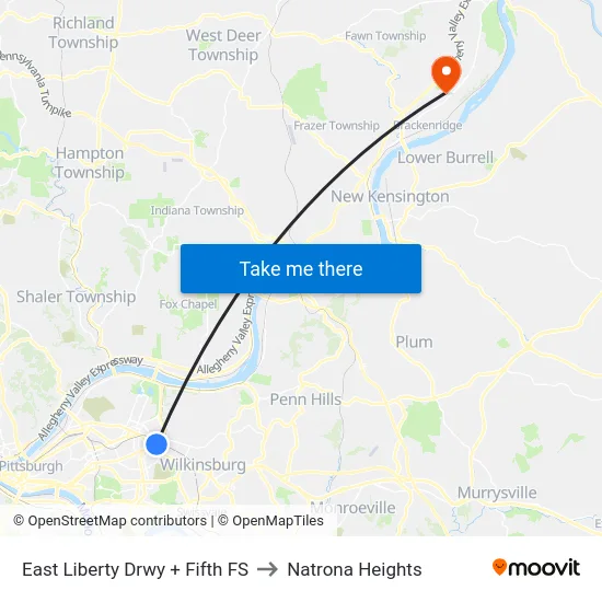 East Liberty Drwy + Fifth FS to Natrona Heights map