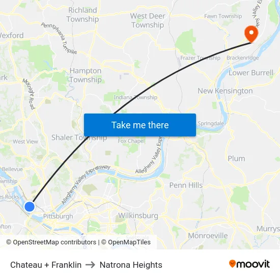 Chateau + Franklin to Natrona Heights map