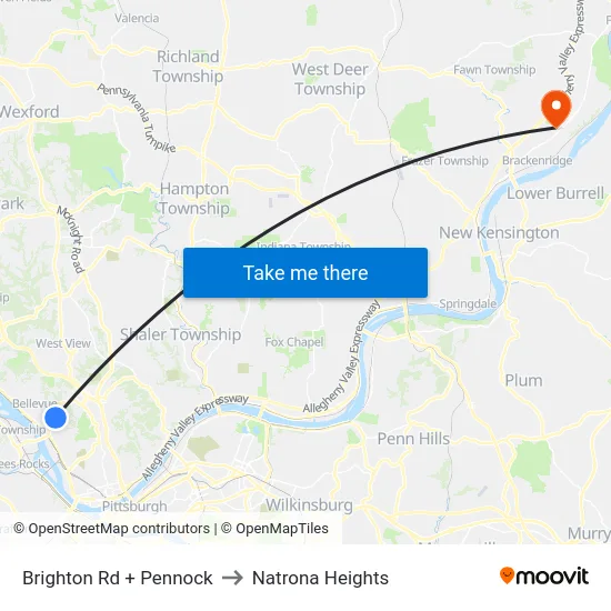 Brighton Rd + Pennock to Natrona Heights map