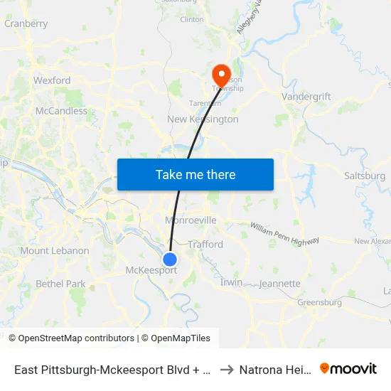 East Pittsburgh-Mckeesport Blvd + the Lane to Natrona Heights map