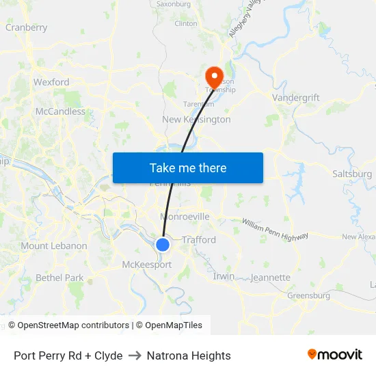Port Perry Rd + Clyde to Natrona Heights map