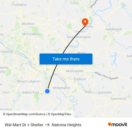 Wal Mart Dr + Shelter to Natrona Heights map
