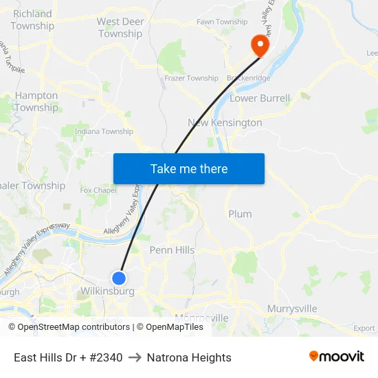 East Hills Dr + #2340 to Natrona Heights map