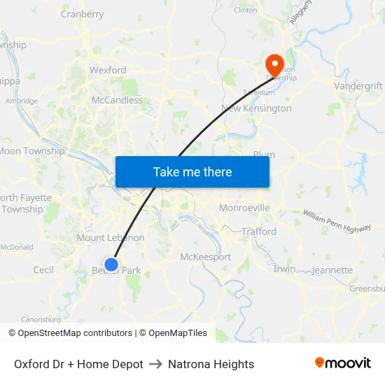 Oxford Dr + Home Depot to Natrona Heights map