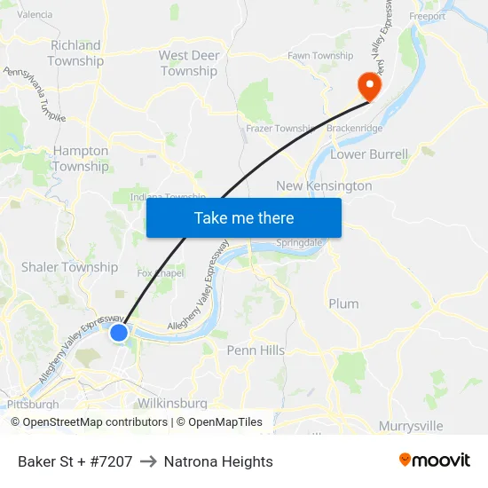 Baker St + #7207 to Natrona Heights map
