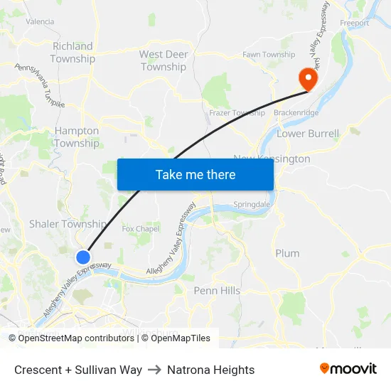 Crescent + Sullivan Way to Natrona Heights map