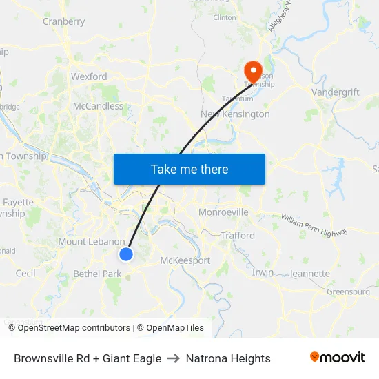 Brownsville Rd + Giant Eagle to Natrona Heights map