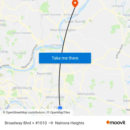 Broadway Blvd + #1010 to Natrona Heights map