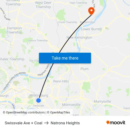 Swissvale Ave + Coal to Natrona Heights map