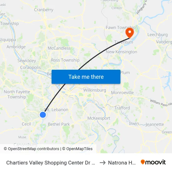 Chartiers Valley Shopping Center Dr + Giant Eagle to Natrona Heights map