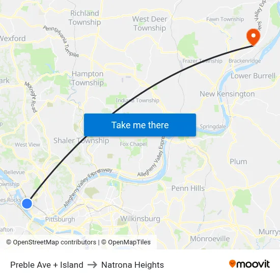 Preble Ave + Island to Natrona Heights map