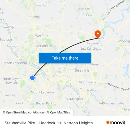 Steubenville Pike + Haddock to Natrona Heights map