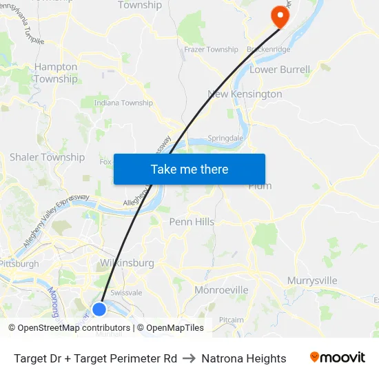 Target Dr + Target Perimeter Rd to Natrona Heights map