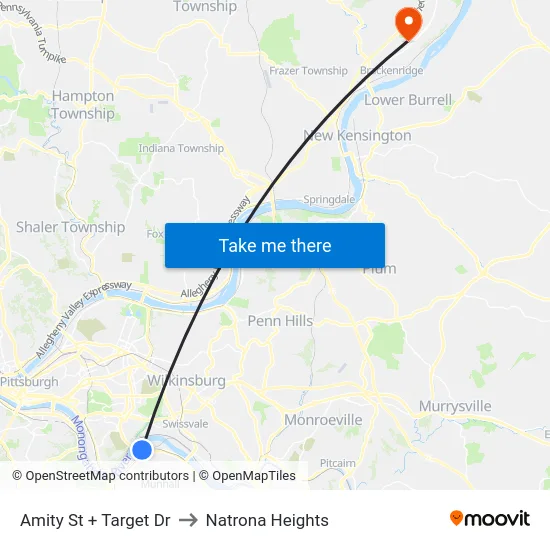Amity St + Target Dr to Natrona Heights map