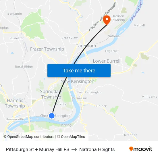 Pittsburgh St + Murray Hill FS to Natrona Heights map