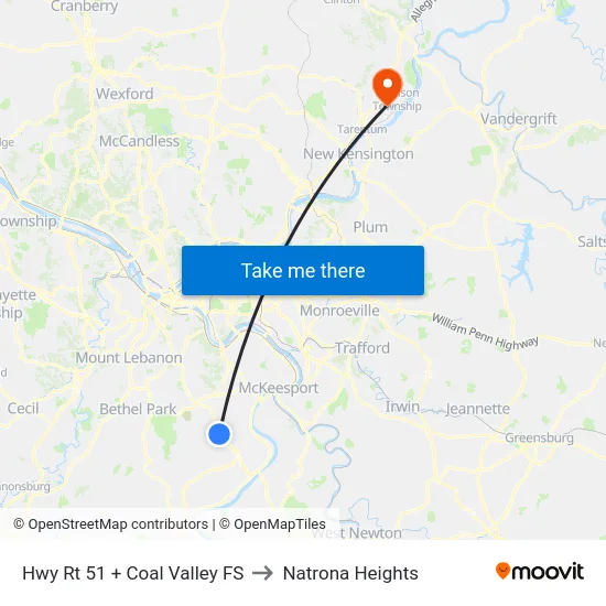 Hwy Rt 51 + Coal Valley FS to Natrona Heights map