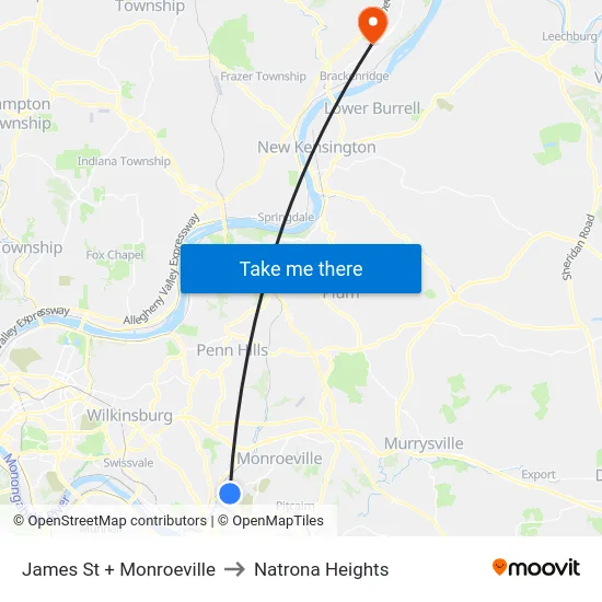 James St + Monroeville to Natrona Heights map