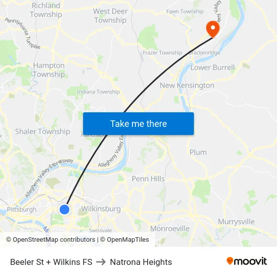 Beeler St + Wilkins FS to Natrona Heights map