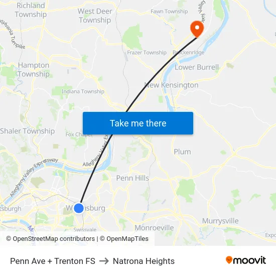 Penn Ave + Trenton FS to Natrona Heights map