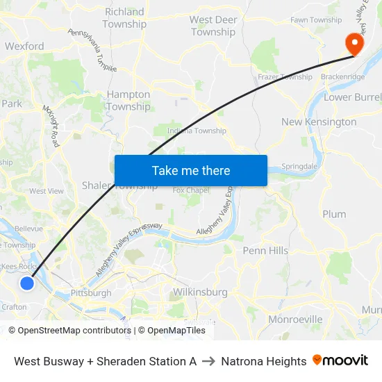 West Busway + Sheraden Station A to Natrona Heights map