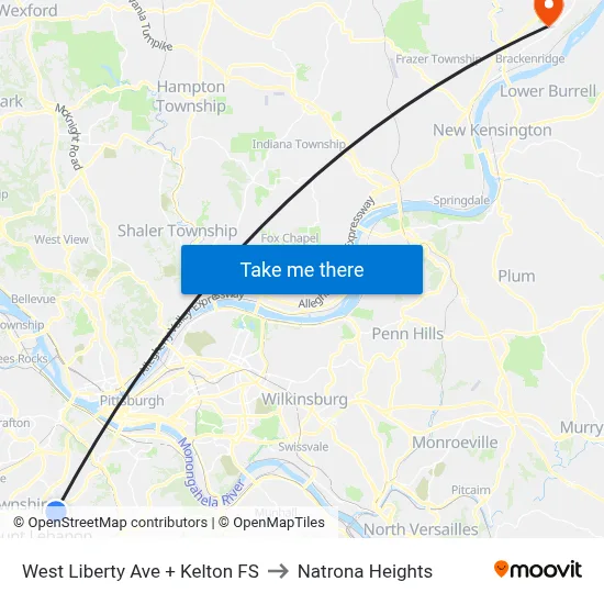 West Liberty Ave + Kelton FS to Natrona Heights map