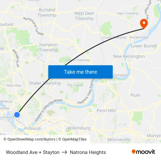 Woodland Ave + Stayton to Natrona Heights map