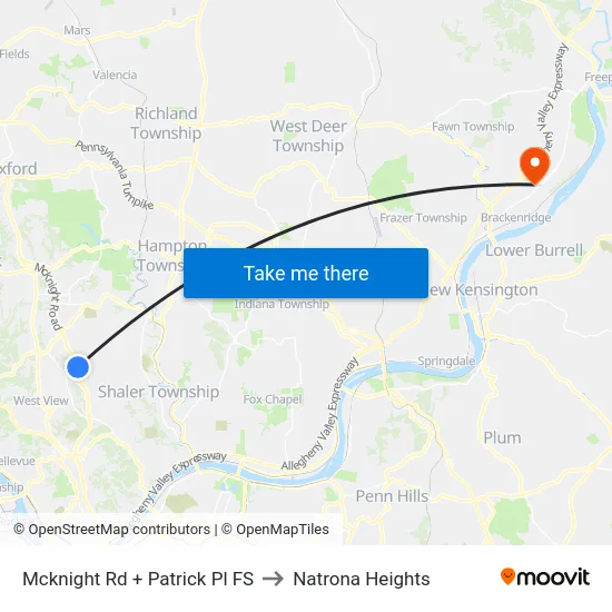 Mcknight Rd + Patrick Pl FS to Natrona Heights map