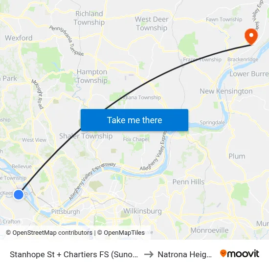 Stanhope St + Chartiers FS (Sunoco) to Natrona Heights map
