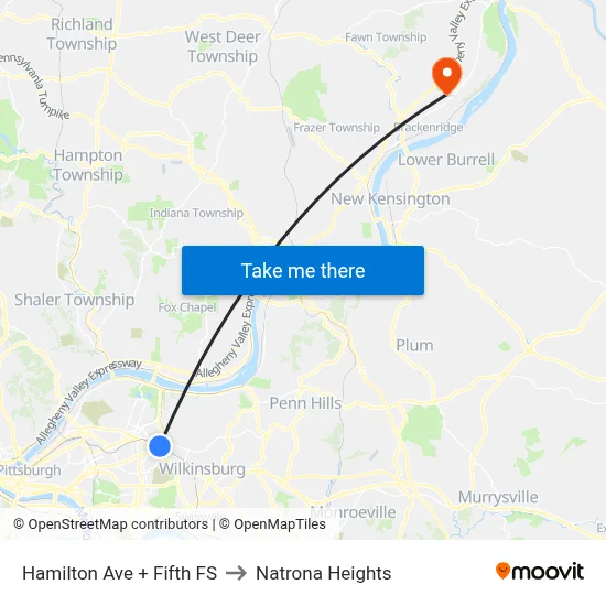 Hamilton Ave + Fifth FS to Natrona Heights map