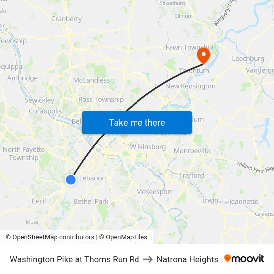 Washington Pike at Thoms Run Rd to Natrona Heights map