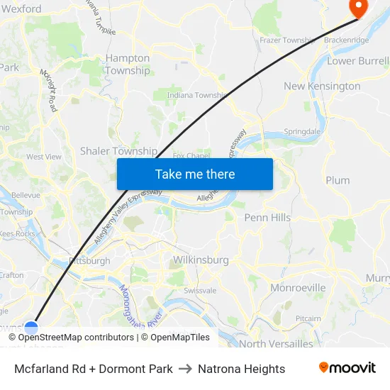 Mcfarland Rd + Dormont Park to Natrona Heights map