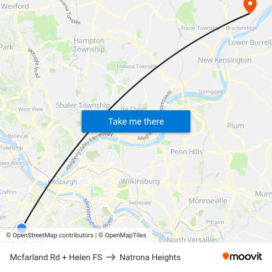 Mcfarland Rd + Helen FS to Natrona Heights map