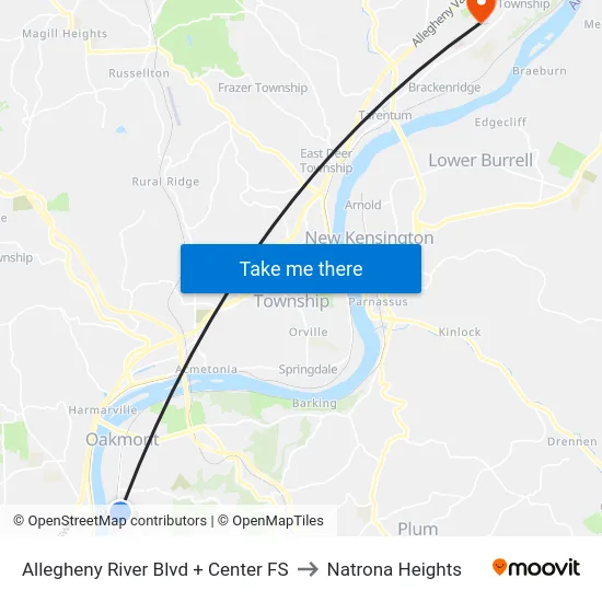 Allegheny River Blvd + Center FS to Natrona Heights map