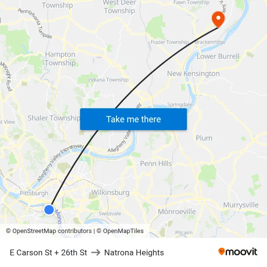 E Carson St + 26th St to Natrona Heights map