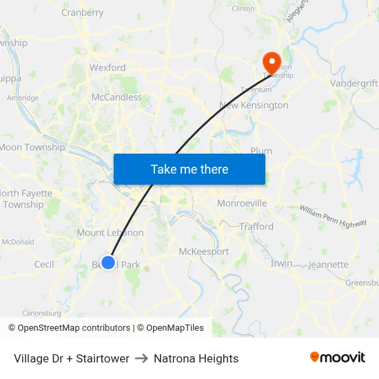 Village Dr + Stairtower to Natrona Heights map