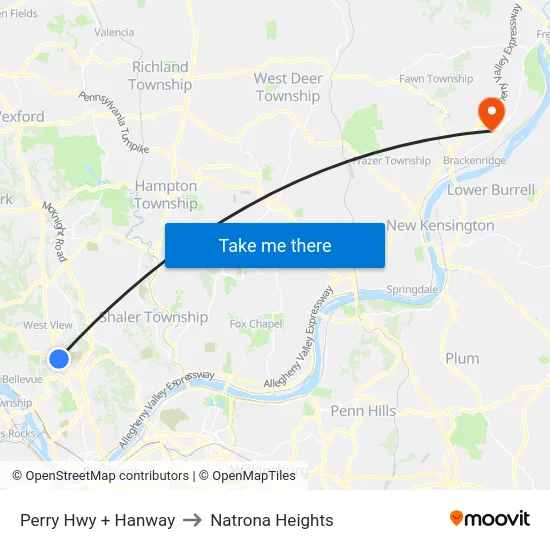 Perry Hwy + Hanway to Natrona Heights map