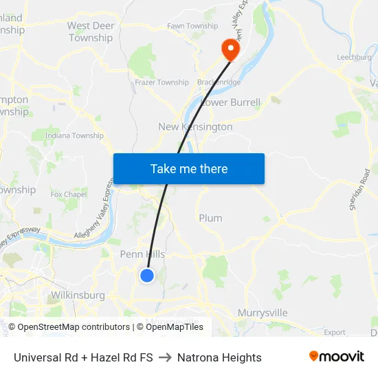 Universal Rd + Hazel Rd FS to Natrona Heights map