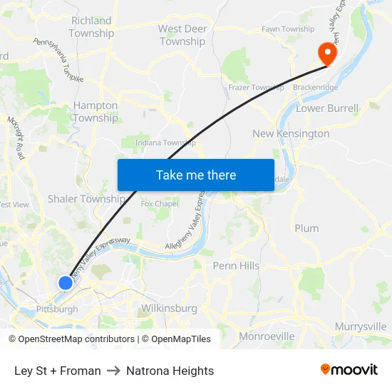 Ley St + Froman to Natrona Heights map