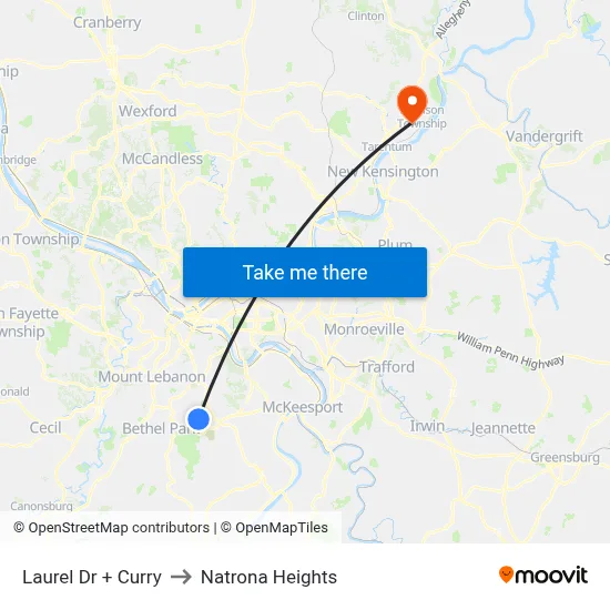 Laurel Dr + Curry to Natrona Heights map