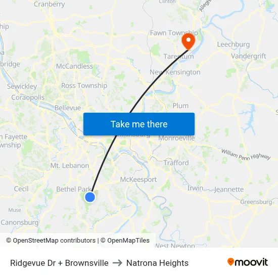 Ridgevue Dr + Brownsville to Natrona Heights map