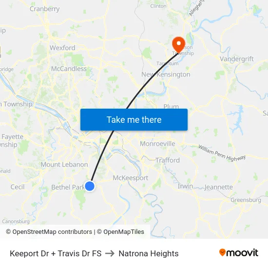 Keeport Dr + Travis Dr FS to Natrona Heights map