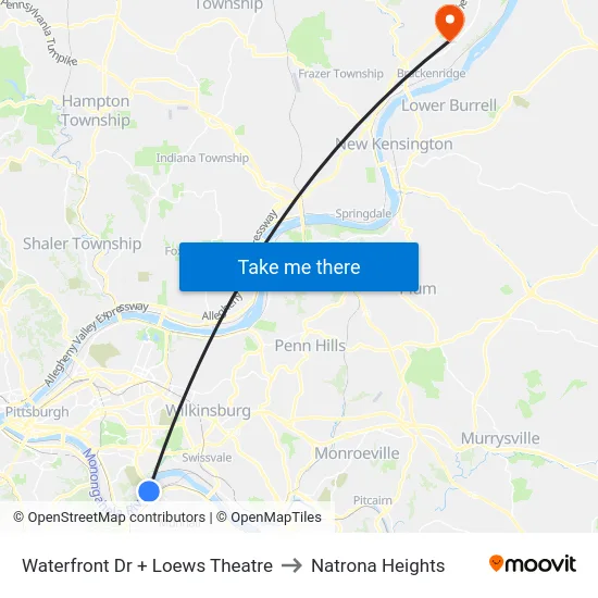 Waterfront Dr + Loews Theatre to Natrona Heights map