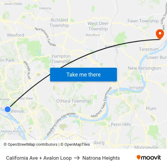 California Ave + Avalon Loop to Natrona Heights map