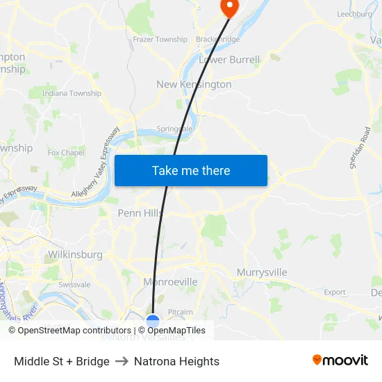 Middle St + Bridge to Natrona Heights map