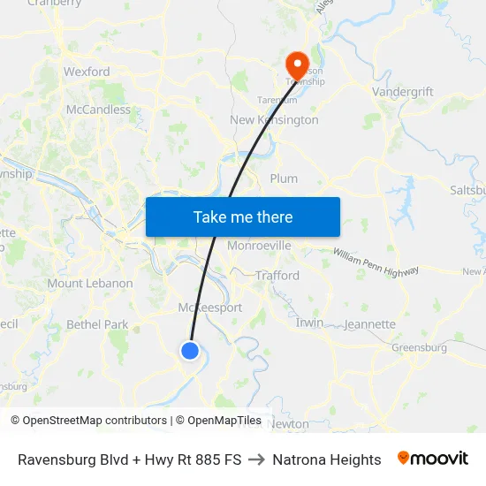 Ravensburg Blvd + Hwy Rt 885 FS to Natrona Heights map