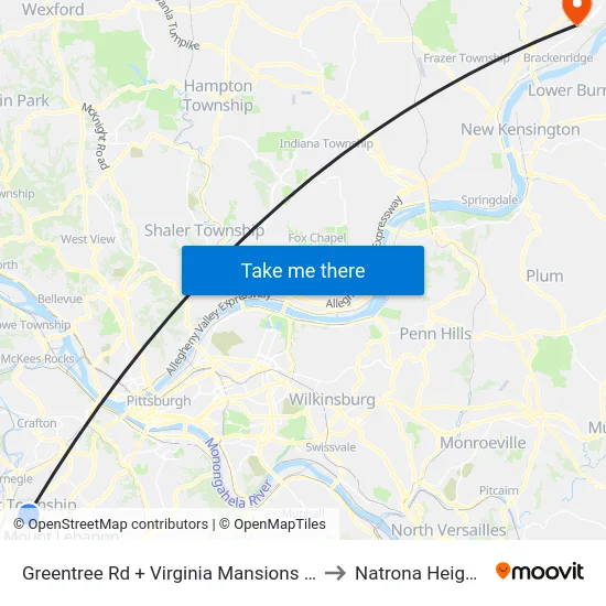 Greentree Rd + Virginia Mansions FS to Natrona Heights map