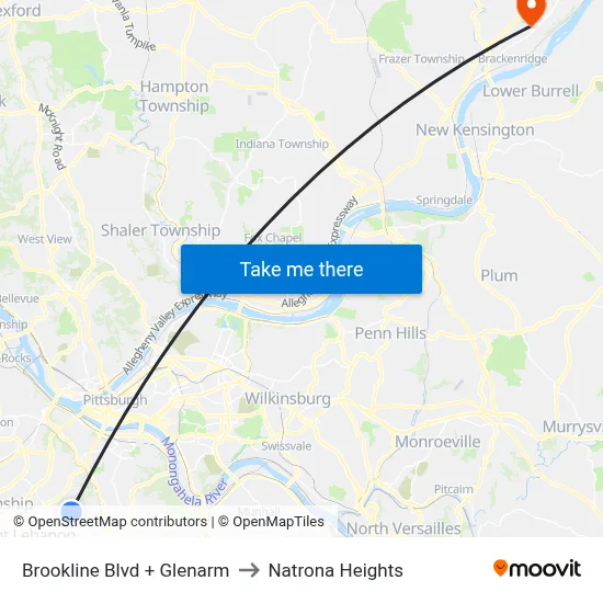 Brookline Blvd + Glenarm to Natrona Heights map