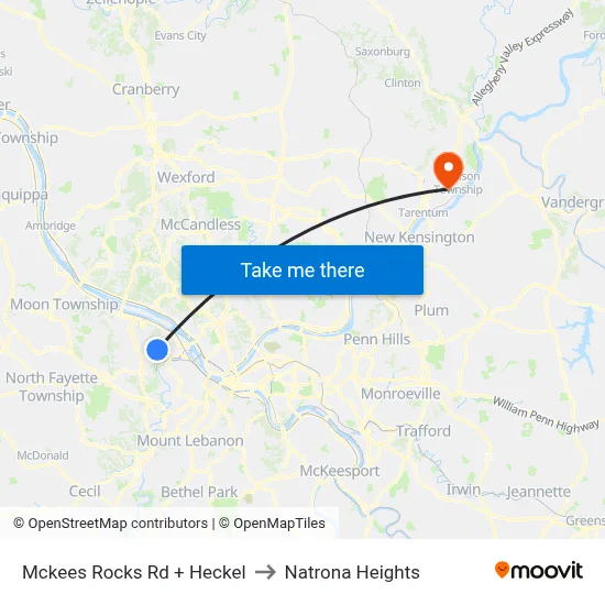 Mckees Rocks Rd + Heckel to Natrona Heights map